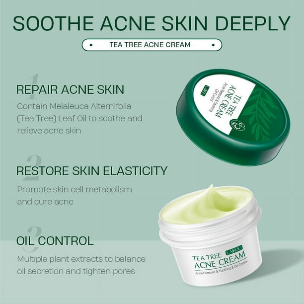BEUKING Tea Tree Oil Acne Face Cream - Soothing and Nourishing Non-Greasy Moisturizer for Oily, Acne-Prone Skin, Balances and Hydrates with Botanical Ingredients