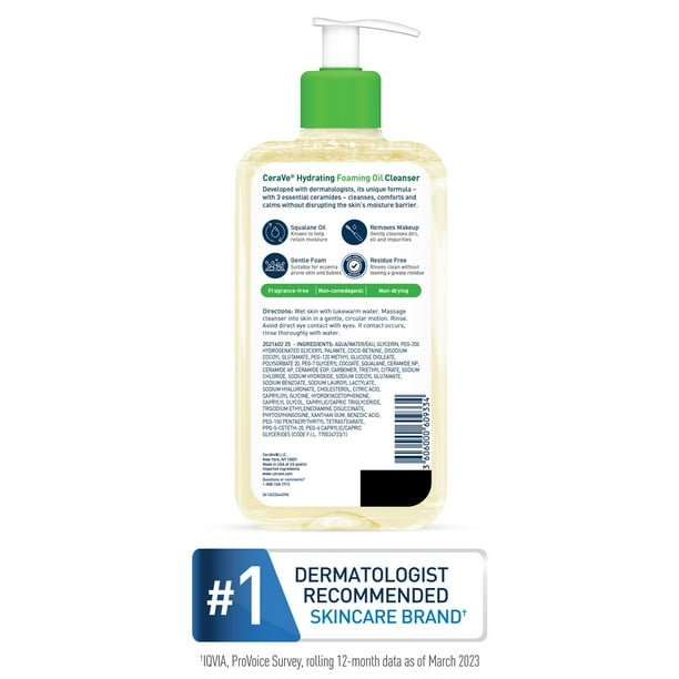 CeraVe Hydrating Foaming Oil Cleanser - Daily Face Wash for Dry to Very Dry Skin