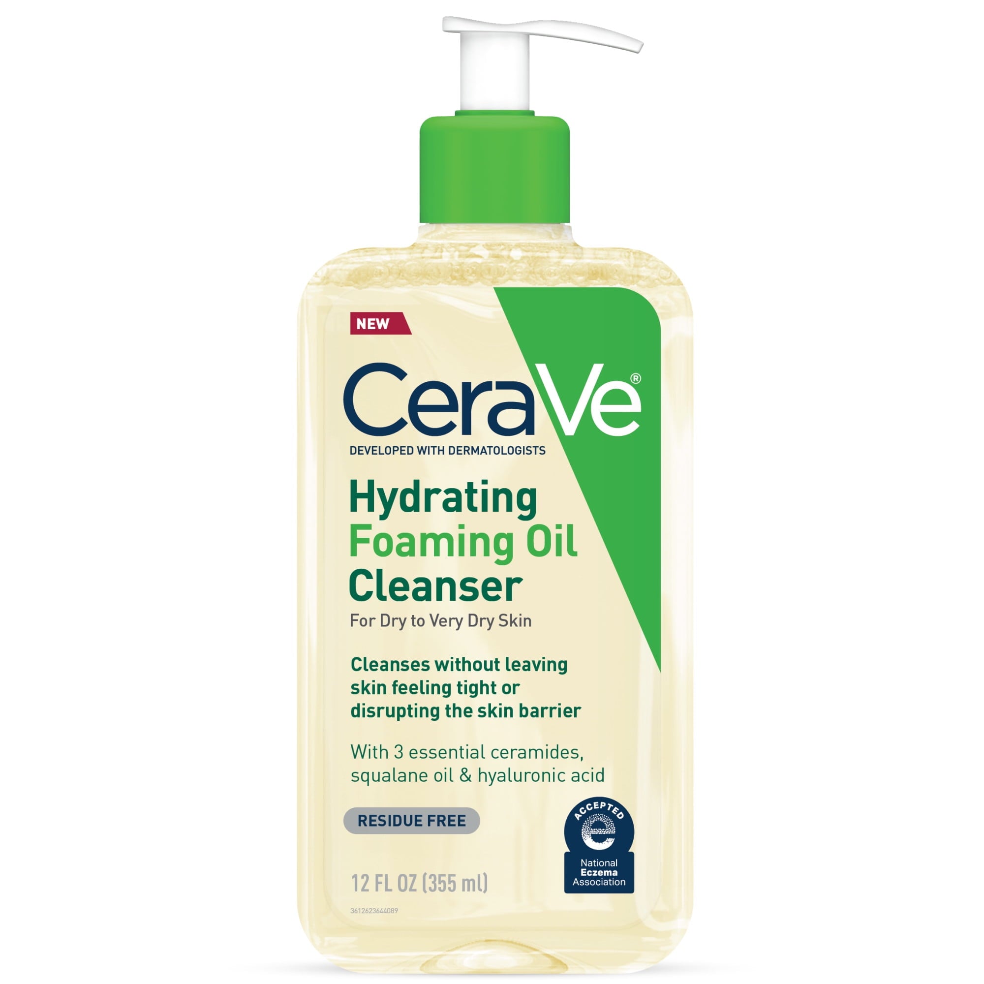 CeraVe Hydrating Foaming Oil Cleanser - Daily Face Wash for Dry to Very Dry Skin, 12 fl oz