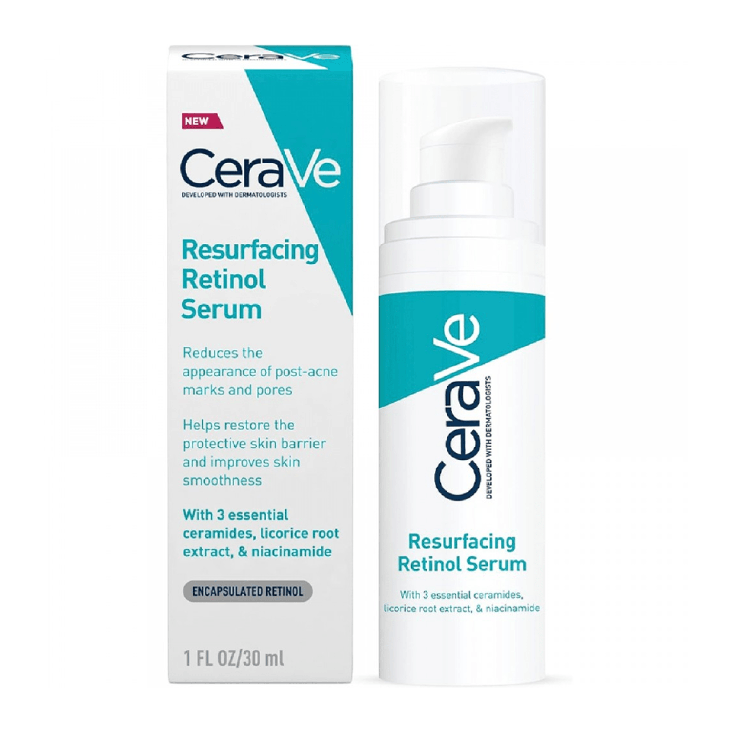 Cerave Retinol Serum for Diminishing Post-Acne Marks and Pores with Retinol, Licorice Root Extract, and Niacinamide - 30ml