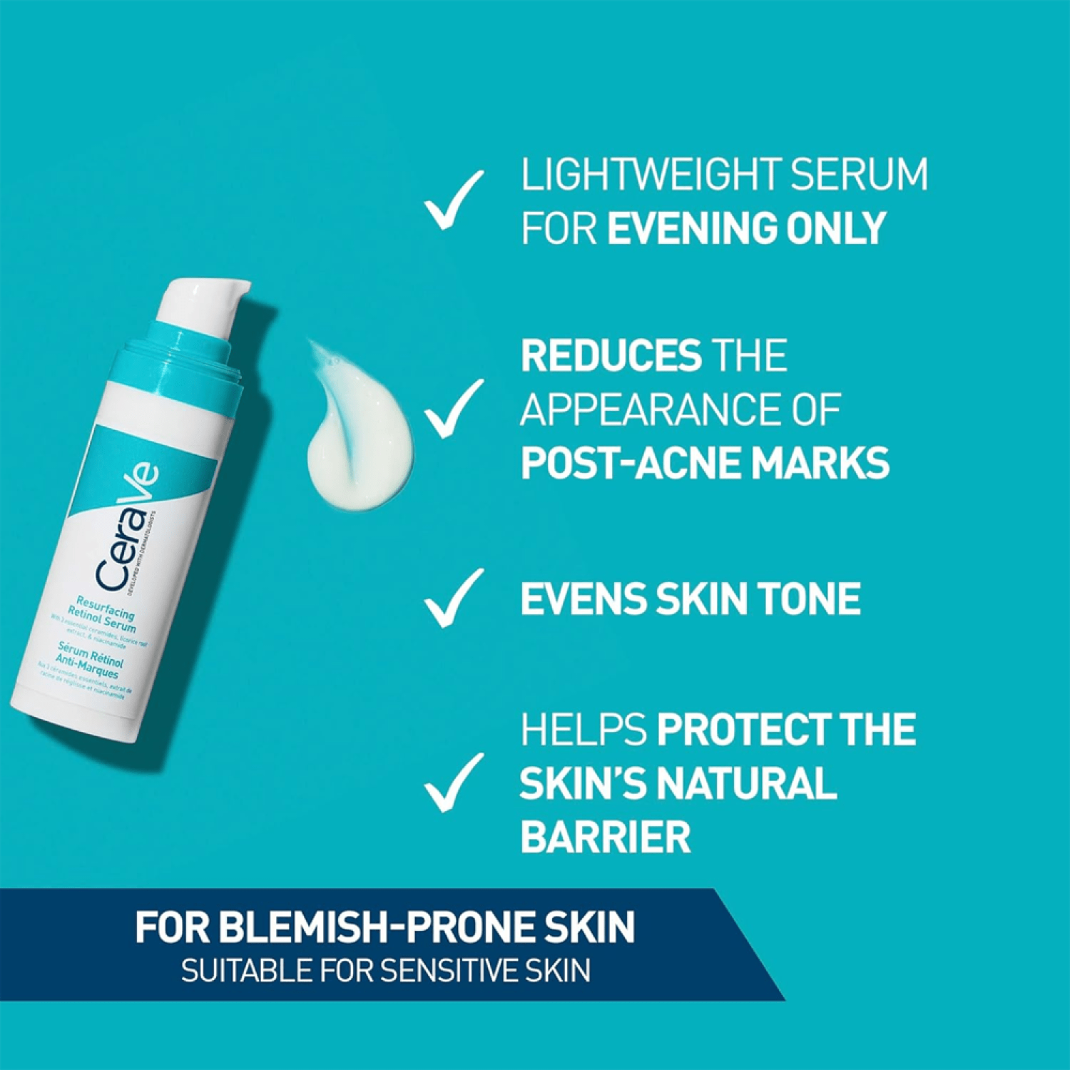 Cerave Retinol Serum for Diminishing Post-Acne Marks and Pores with Retinol, Licorice Root Extract, and Niacinamide - 30ml