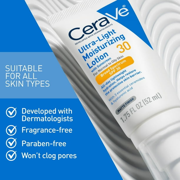 CeraVe Ultra-Light Face Lotion with SPF 30 for Normal to Oily Skin, 1.7 fl oz