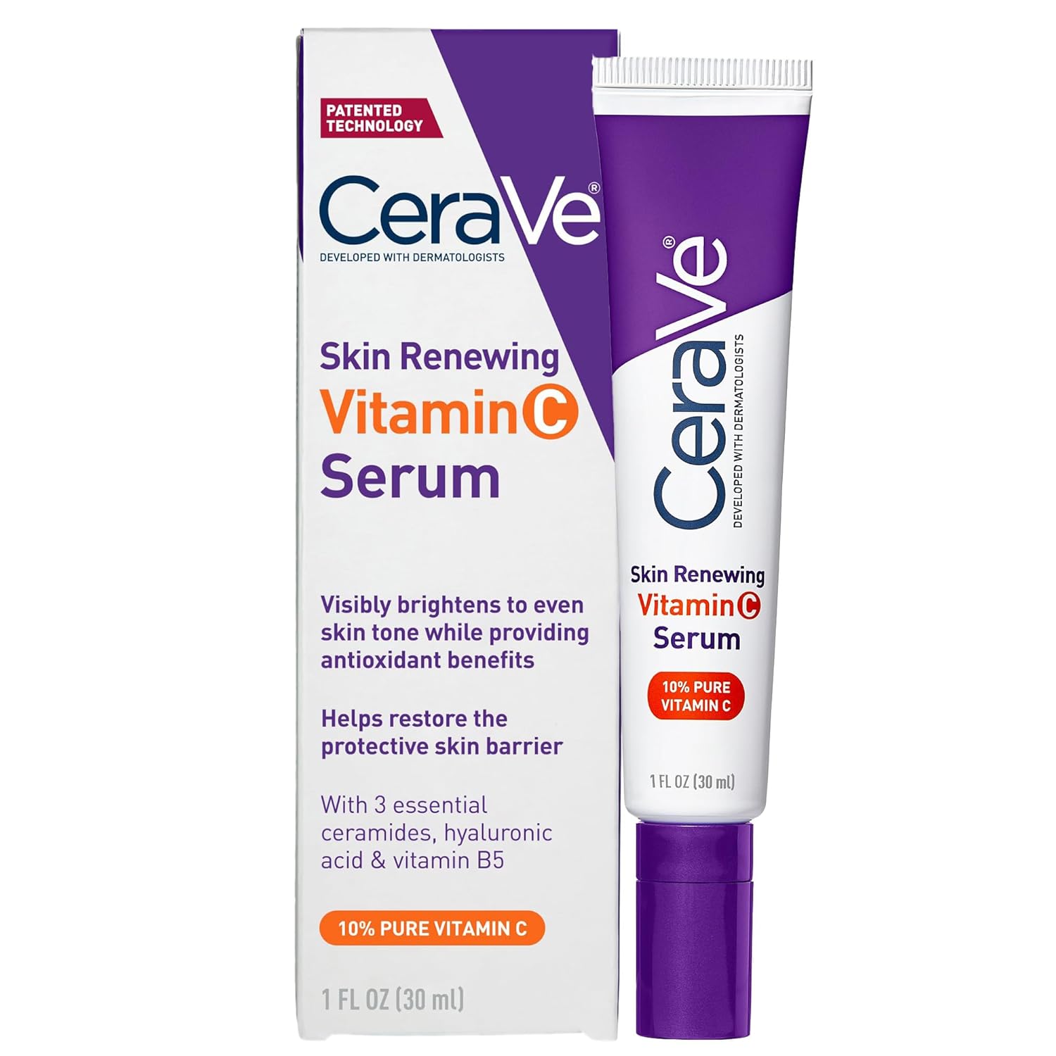 CeraVe Vitamin C Face Serum with Hyaluronic Acid – 10% Pure Vitamin C Skin Brightening Formula, Fragrance-Free, 1 Fl. Oz