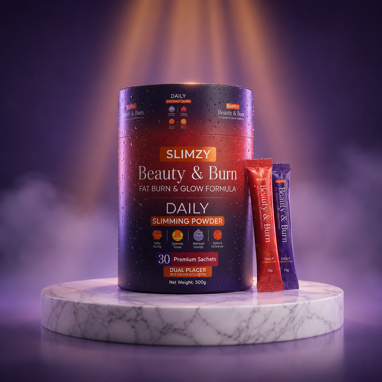 Slimzy Slimming Drink in a clear glass with a lemon slice, showcasing the health-focused beverage's refreshing appearance.