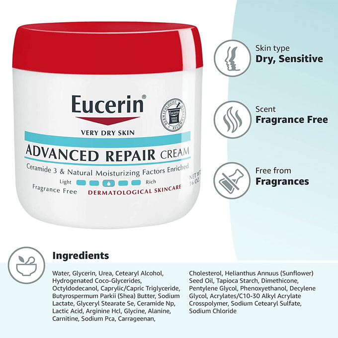 Eucerin Fragrance-Free Advanced Repair Cream Body Lotion for Dry Skin - 454g