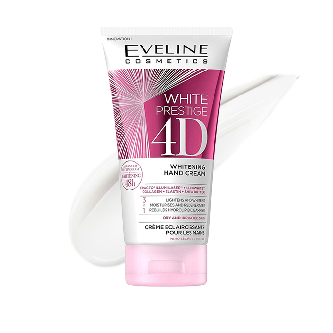 Eveline White Prestige 4D Whitening Hand Cream - 100 ml" can be rephrased as "Eveline 4D Whitening Hand Cream White Prestige - 100 ml