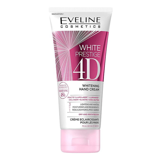 Eveline White Prestige 4D Whitening Hand Cream - 100 ml" can be rephrased as "Eveline 4D Whitening Hand Cream White Prestige - 100 ml