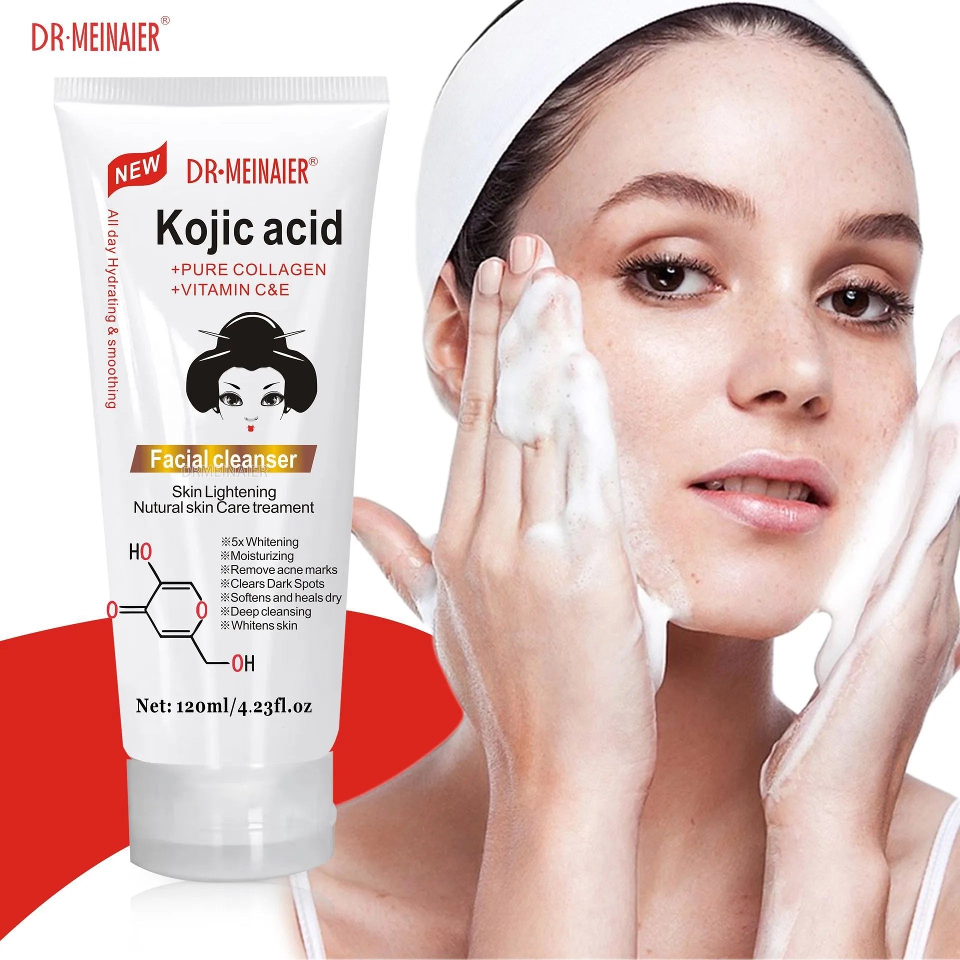 Kojic Acid Facial Cleanser for Skin Care: Foaming, Brightening, Anti-Acne, Hydrating, and Soothing