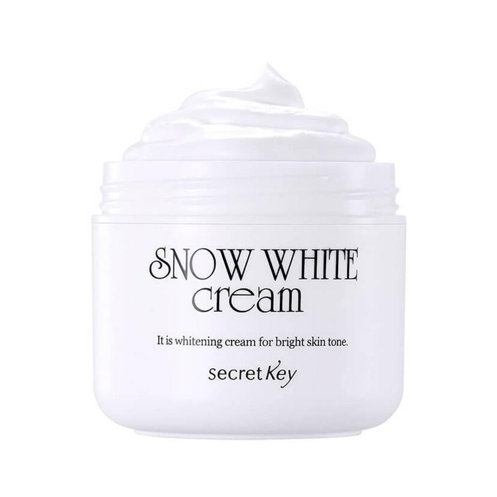 Secret Key Snow White Cream 50g jar showing the white cream inside and the product packaging.